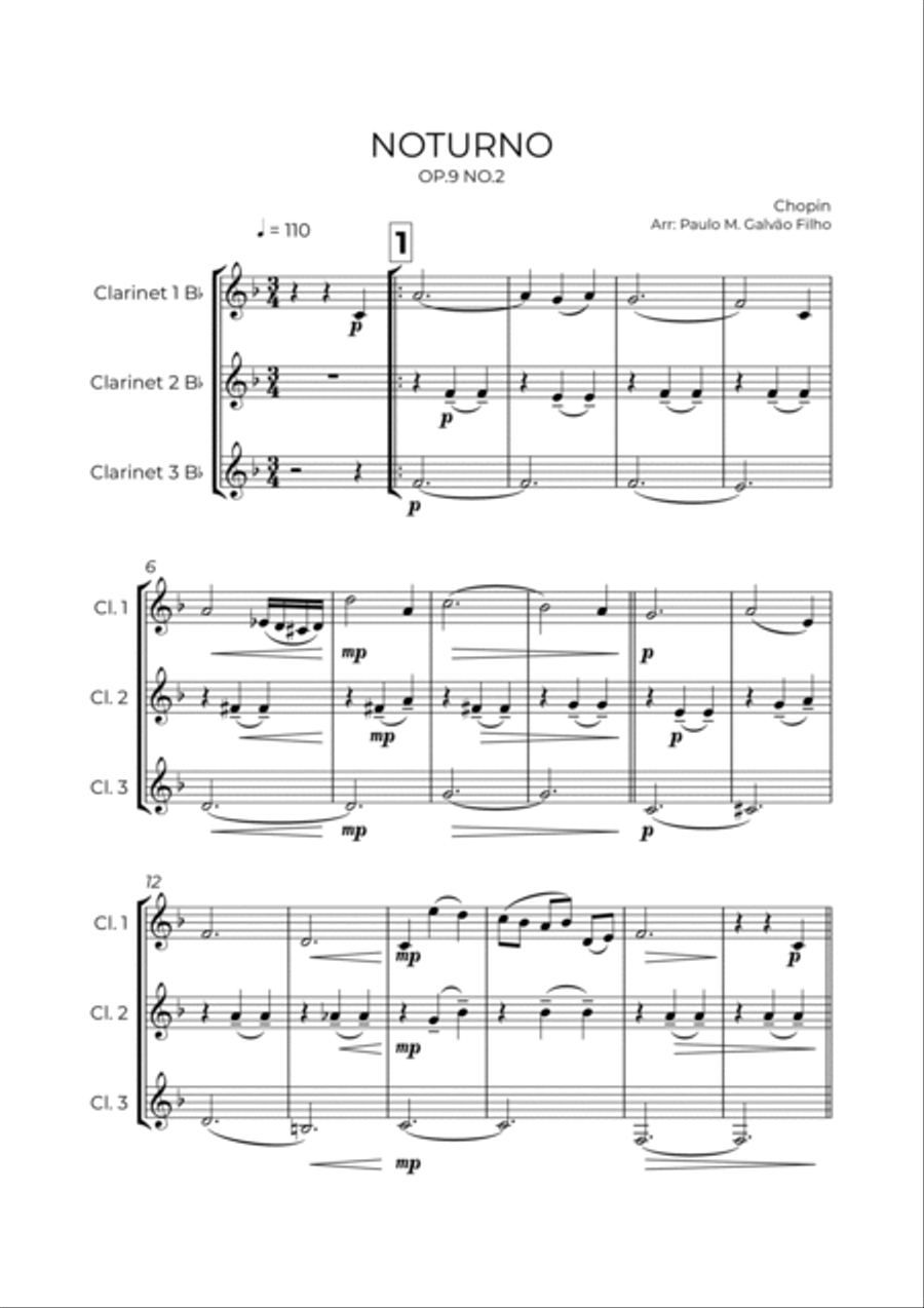 NOTURNO OP.9 NO.2 - CHOPIN - CLARINET TRIO Clarinet Trio scores gallery preview page 2