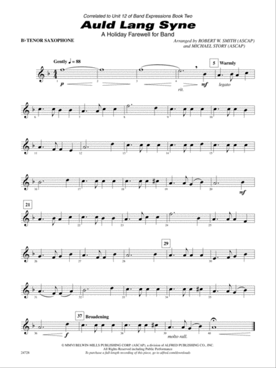 Auld Lang Syne (A Holiday Farewell for Band): B-flat Tenor Saxophone Concert Band scores gallery preview page 1