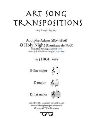Book cover for ADAM: O Holy night (in 3 high keys: E-flat, D, D-flat major)