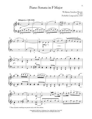 Book cover for Piano Sonata In F Major, K. 332