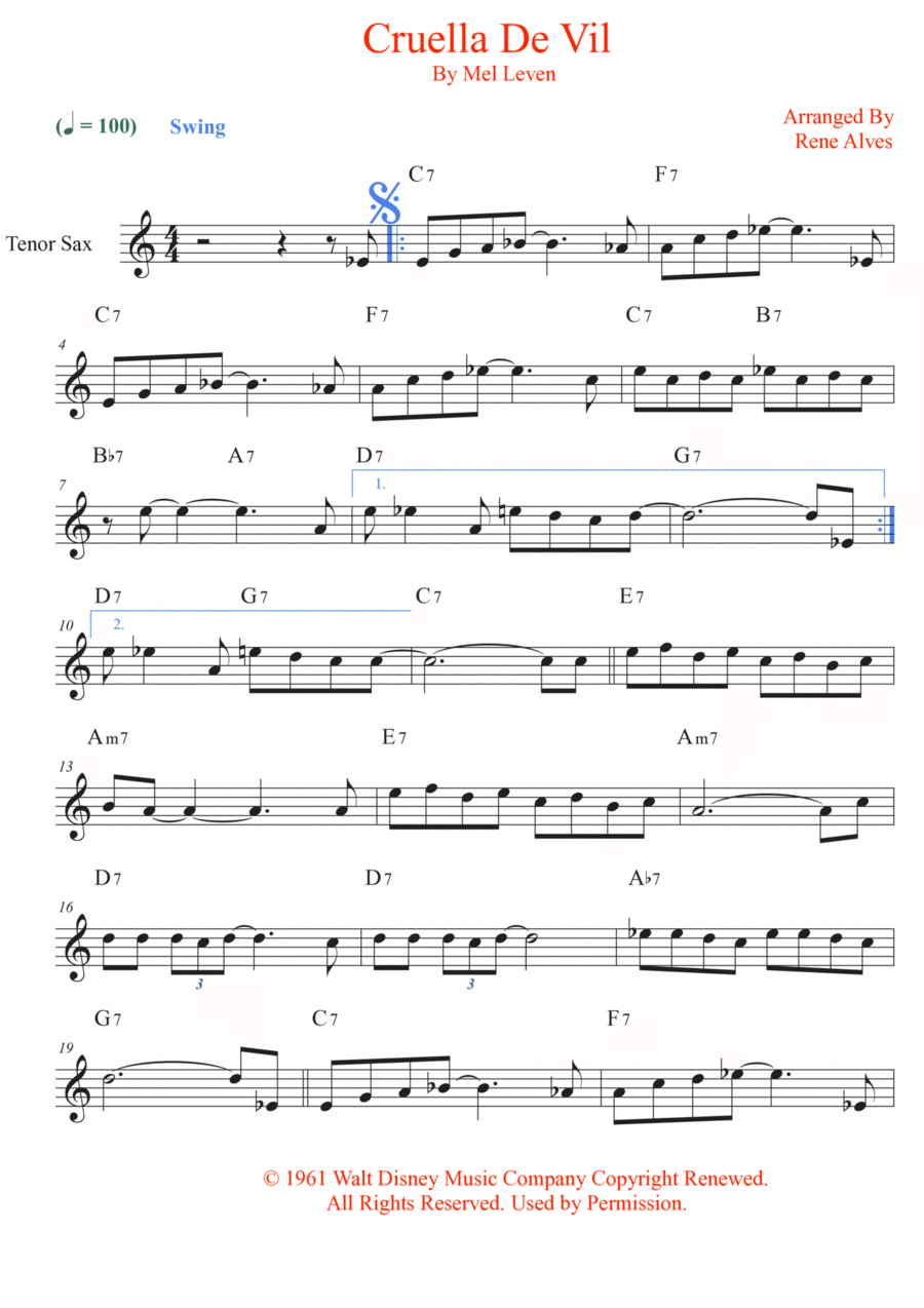 Cruella De Vil Tenor Saxophone scores gallery preview page 1