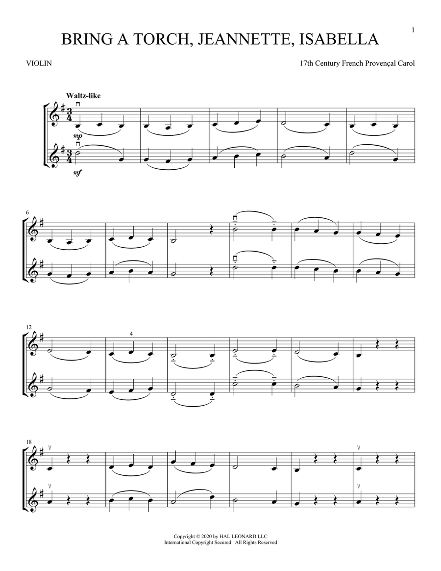 Bring A Torch, Jeannette, Isabella String Duet scores gallery preview page 1