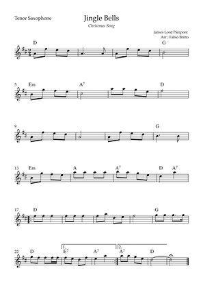 Jingle Bells (Christmas Song) for Tenor Saxophone Solo with Chords