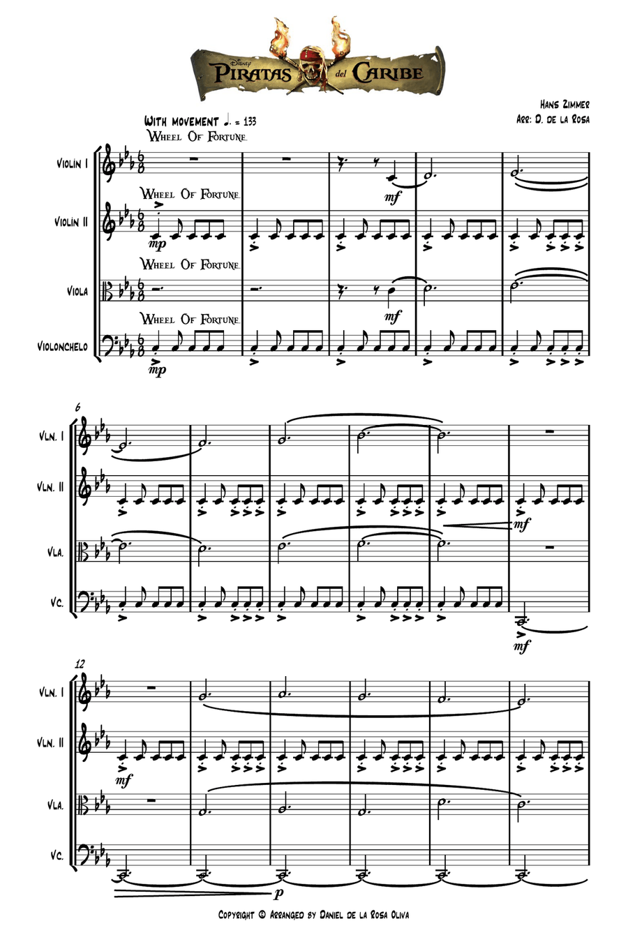 Medley: Wheel Of Fortune with The Medallion Calls, Jack Sparrow, I See Dead People In Boats, and ... String Quartet scores gallery preview page 2