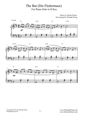 The Bat (Die Fledermaus) - Lovely Piano Music in D Key