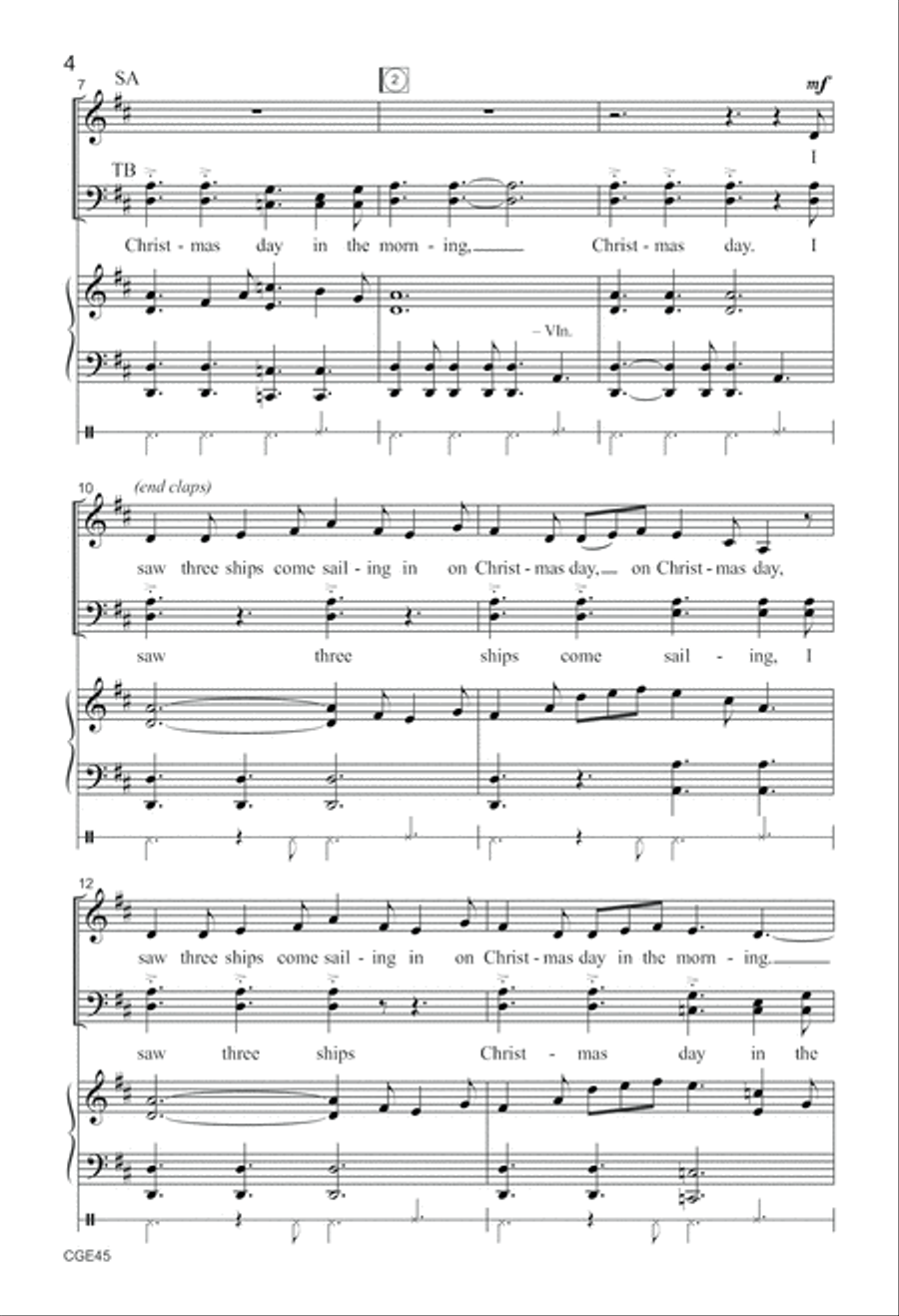 I Saw Three Ships (SATB with Opt. Violin and Percussion) 4-Part scores gallery preview page 4