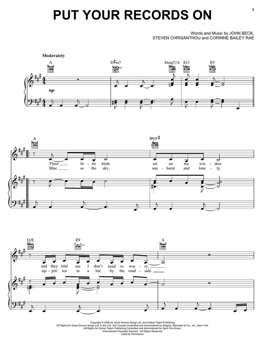 Put Your Records On Piano, Vocal, Guitar scores gallery preview page 1