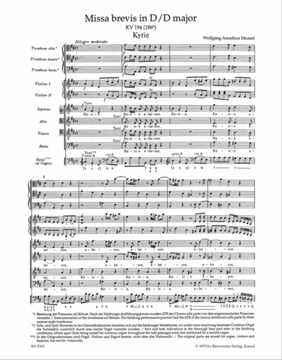 Missa brevis D major, KV 194 (186h) 4-Part scores gallery preview page 2