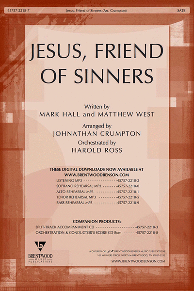 Jesus, Friend Of Sinners Orchestra Parts & Conductor's Score CD-ROM