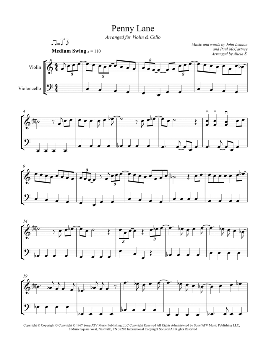 Penny Lane String Duet scores gallery preview page 1