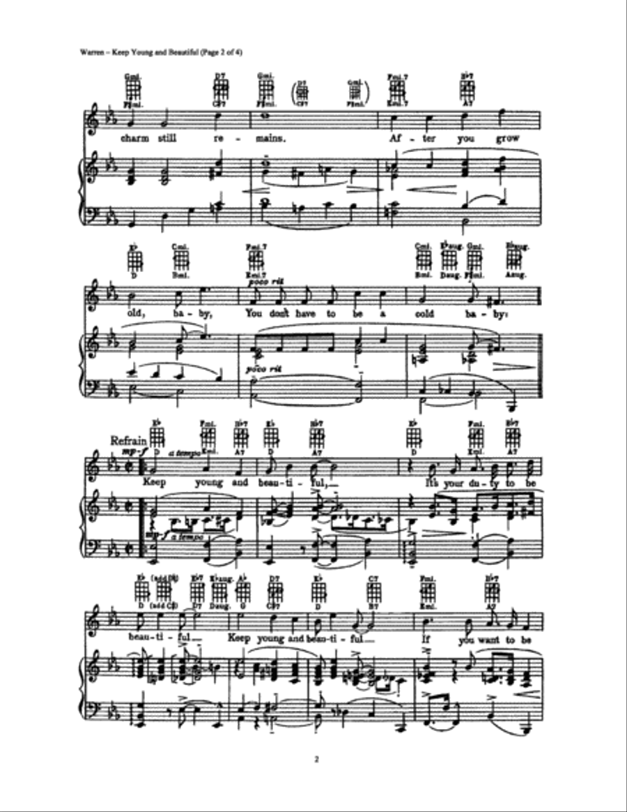 Keep Young and Beautiful Piano, Vocal, Guitar scores gallery preview page 2