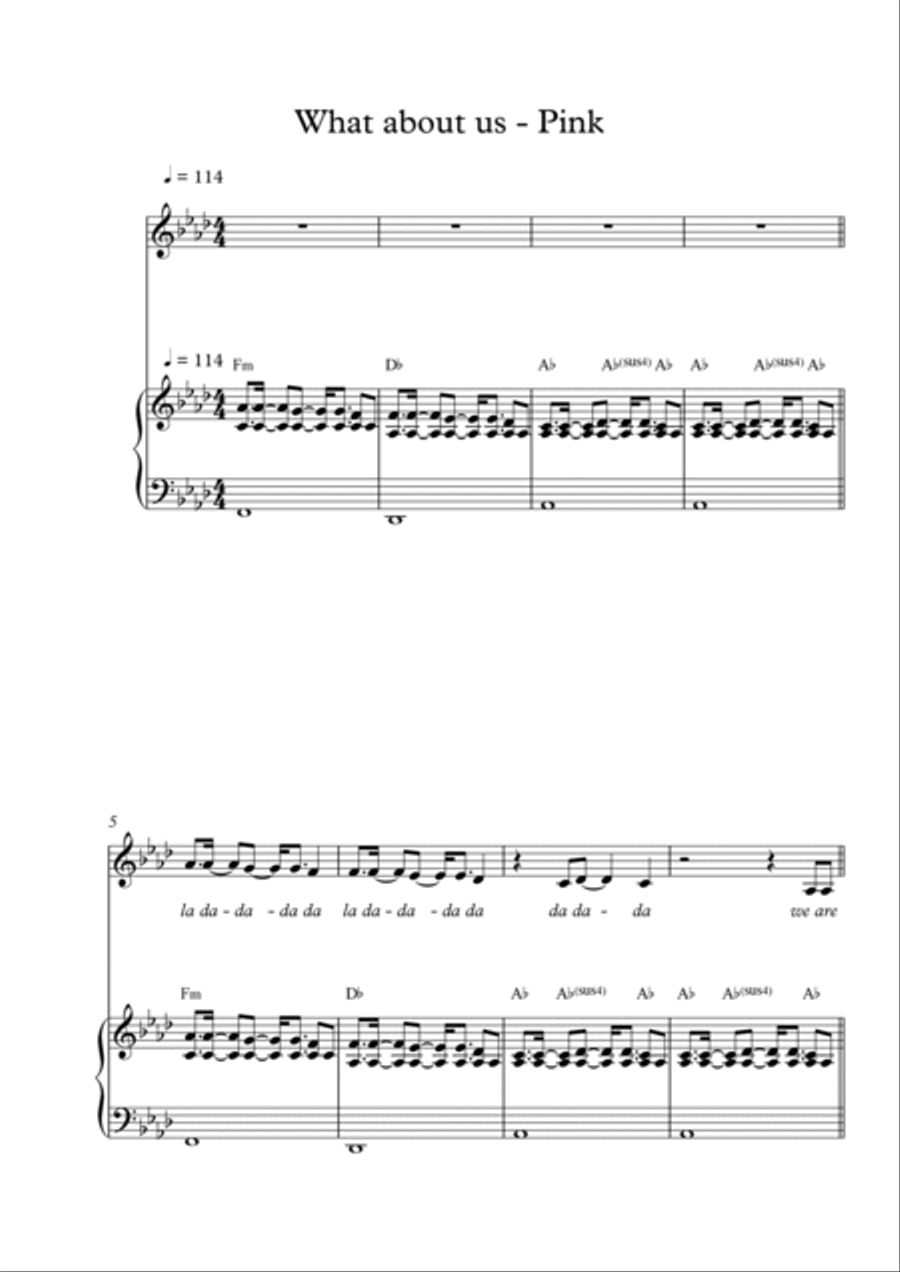 What About Us Piano Solo scores gallery preview page 1