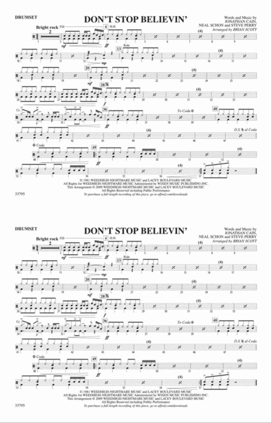Don't Stop Believin': Drumset Marching Band scores gallery preview page 1