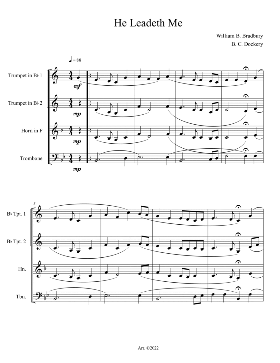 He Leadeth Me (Brass Quartet) He Leadeth Me (Brass Quartet) Brass Quartet scores gallery preview page 1