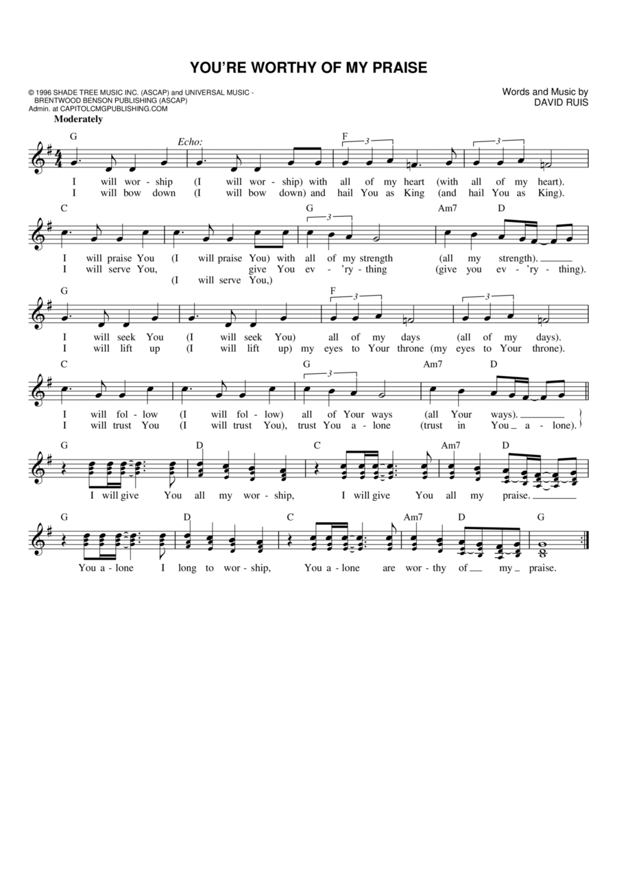 You're Worthy Of My Praise Flute scores gallery preview page 1