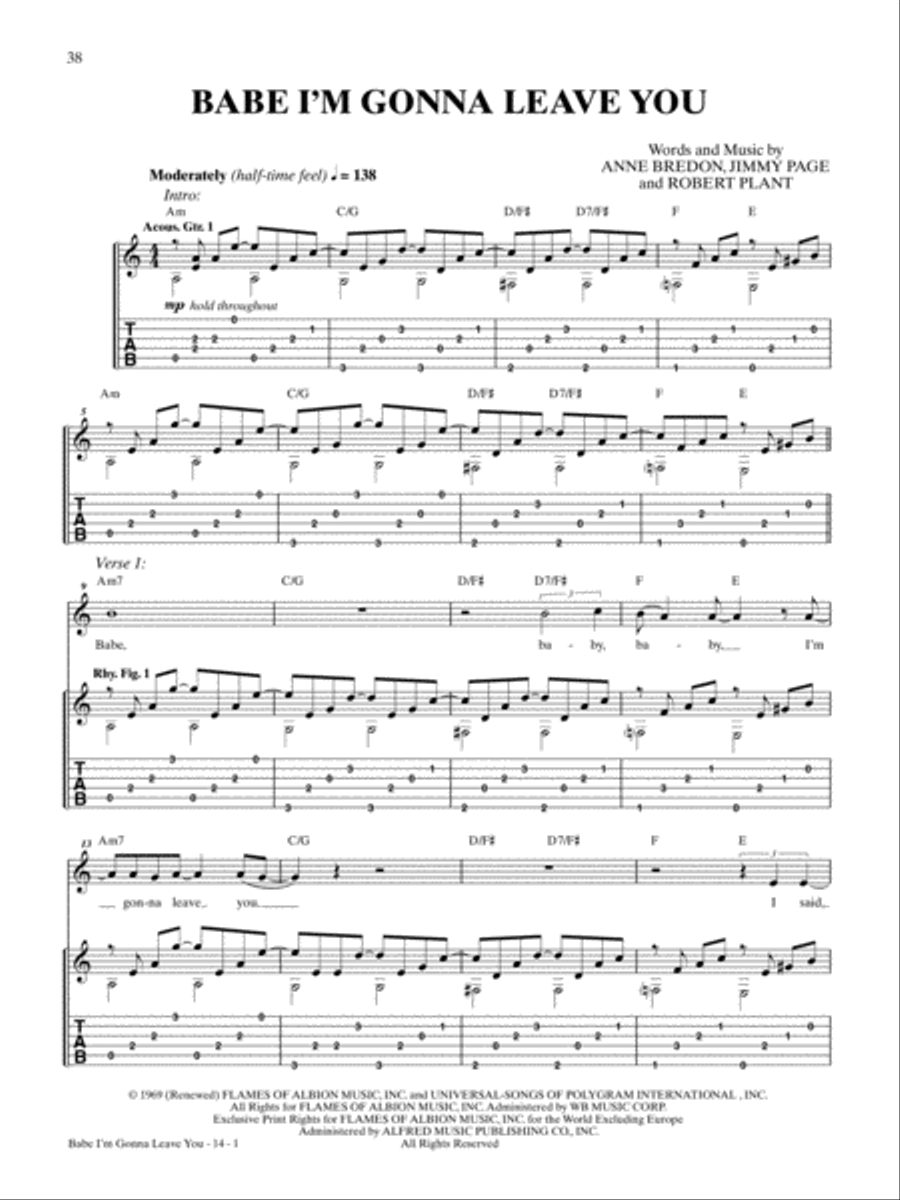 Babe I'm Gonna Leave You Babe I'm Gonna Leave You Guitar Tablature scores gallery preview page 1