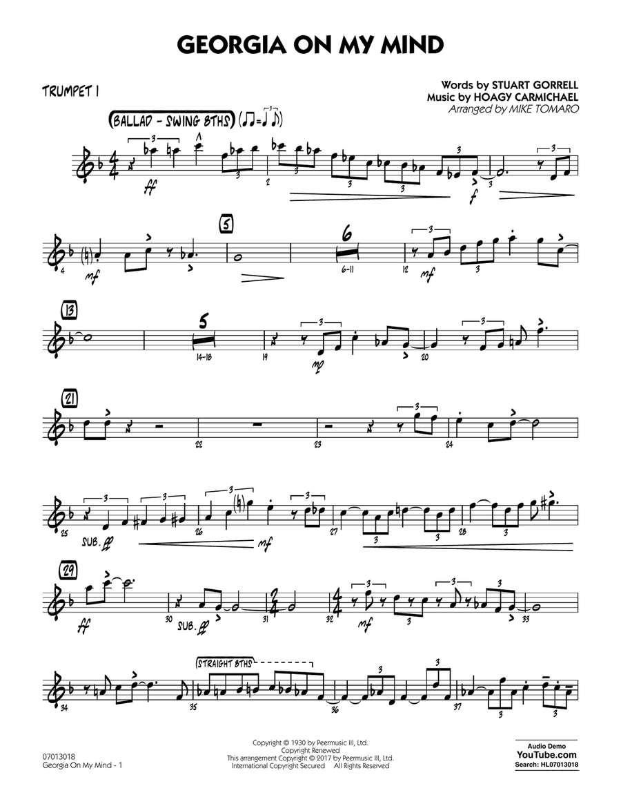 Georgia on My Mind - Trumpet 1 Jazz Ensemble scores gallery preview page 1