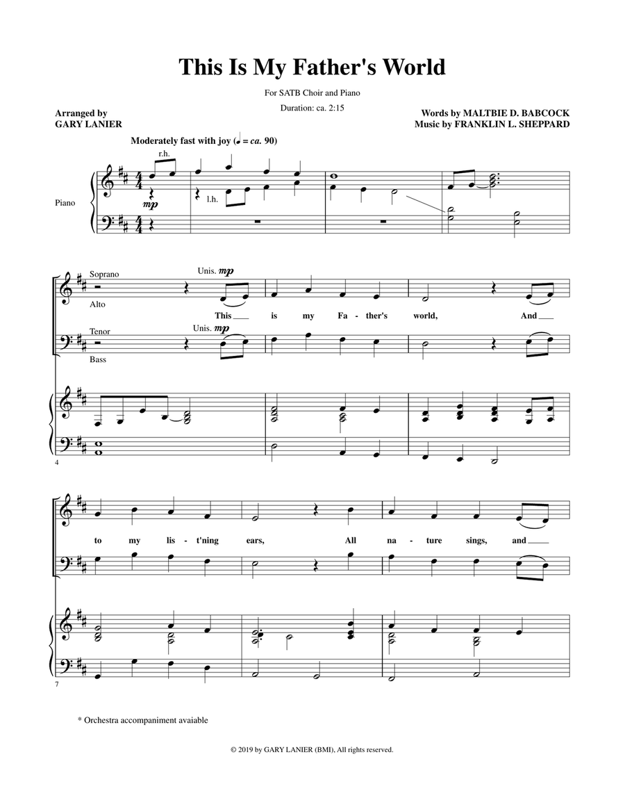 THIS IS MY FATHER'S WORLD (SATB Choir with Piano) image number null