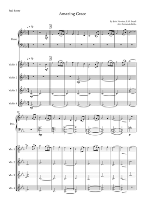 Amazing Grace (John Newton, E. O. Excell) for Violin Quartet and Piano Accompaniment with Chords