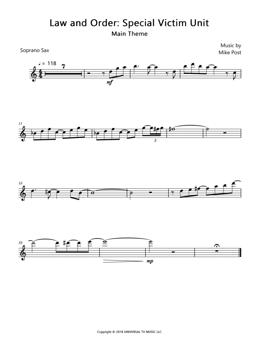 Law & Order: Special Victims Unit Main Title Soprano Saxophone scores gallery preview page 1