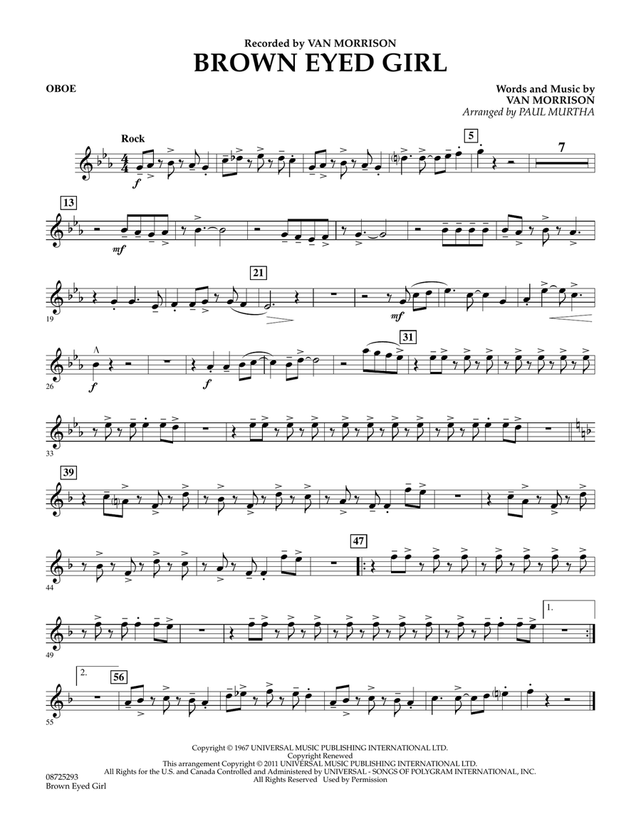 Brown Eyed Girl - Oboe Brown Eyed Girl - Oboe Concert Band scores gallery preview page 1