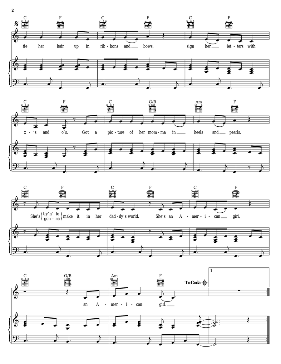 XXX's And OOO's (An American Girl) Piano, Vocal, Guitar scores gallery preview page 2