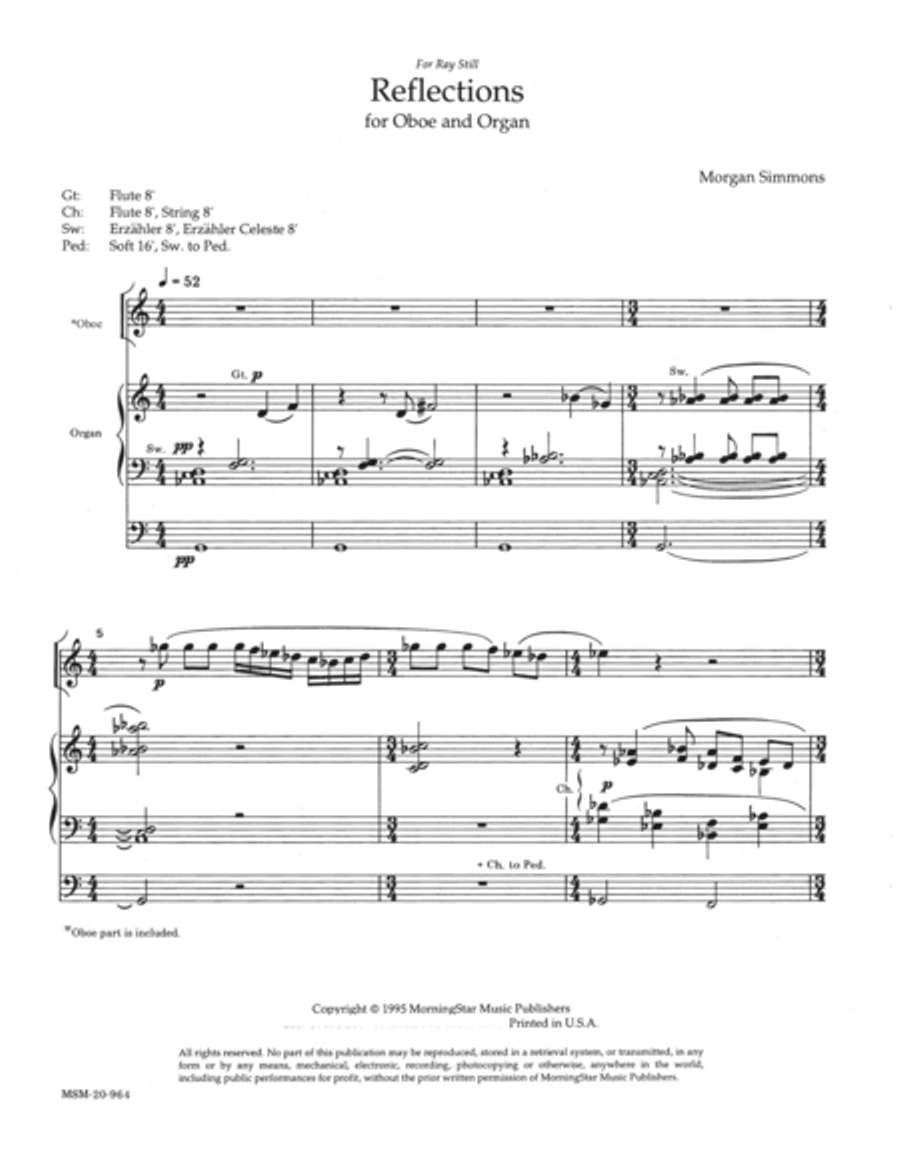 Reflections for Oboe and Organ Oboe scores gallery preview page 1