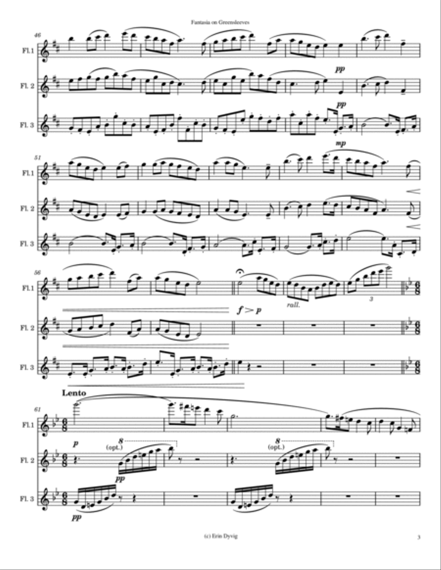 Fantasia on Greensleeves arranged for Flute Trio Flute Trio scores gallery preview page 3