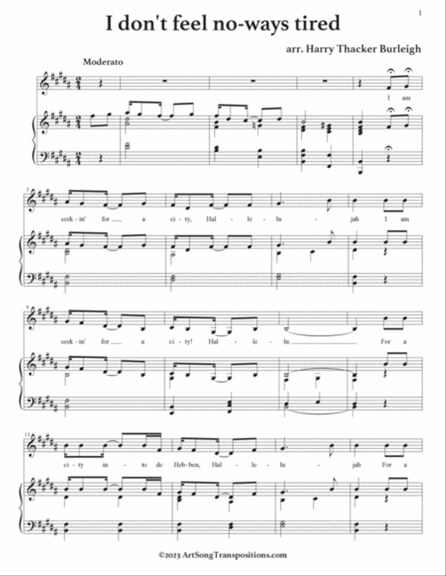 BURLEIGH: I don’t feel no-ways tired (transposed to B major) Voice scores gallery preview page 2