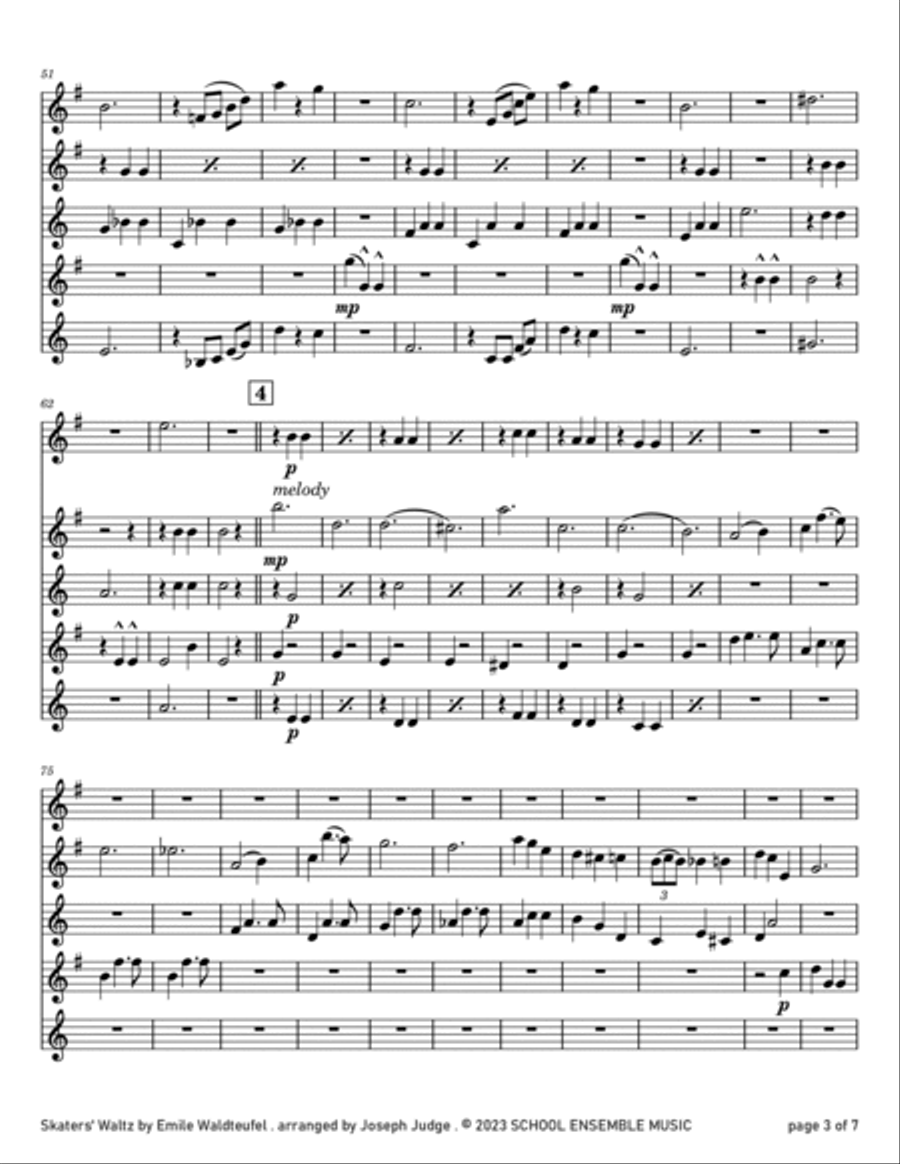 Skaters' Waltz by Waldteufel for Saxophone Quartet in Schools Saxophone Quartet scores gallery preview page 3