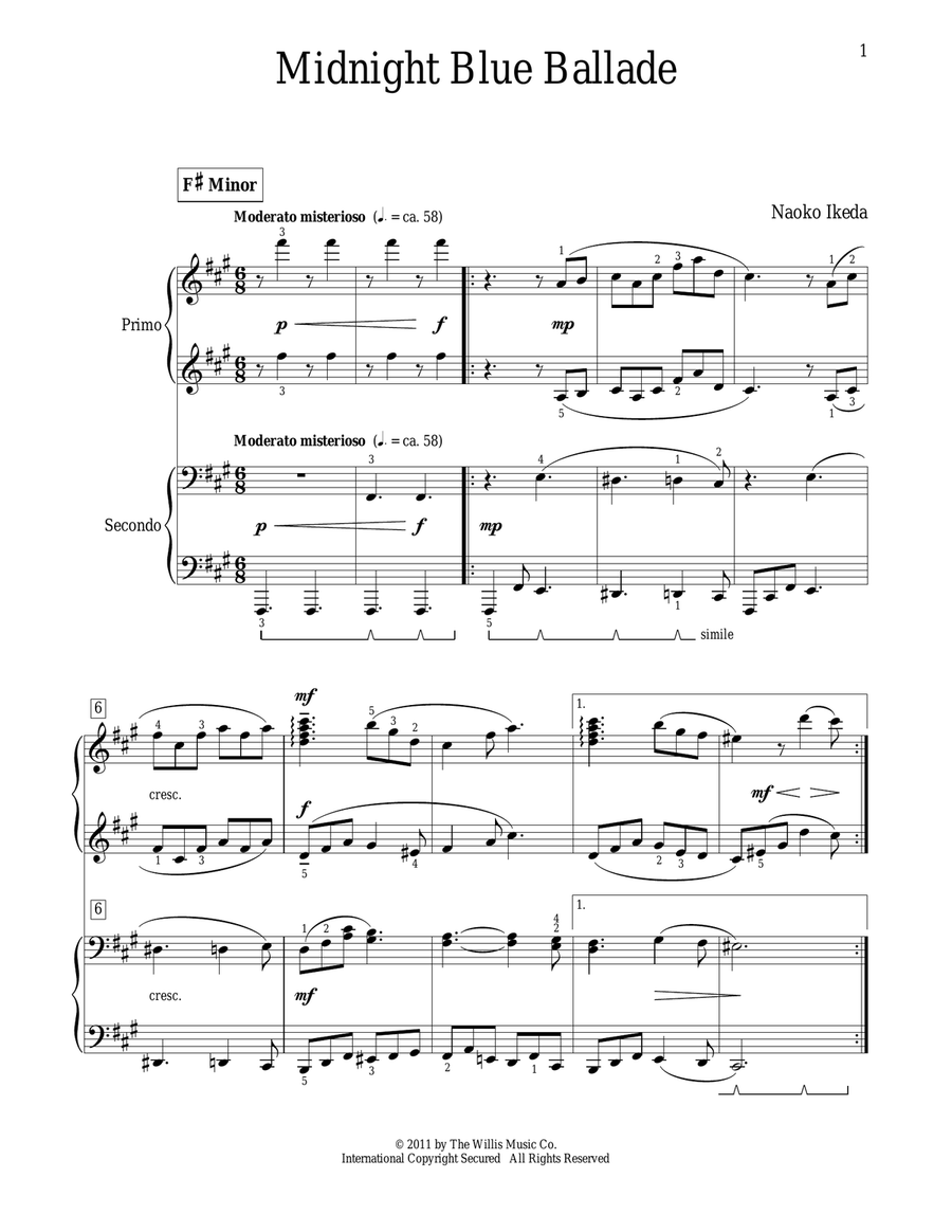 Midnight Blue Ballade Easy Piano scores gallery preview page 1