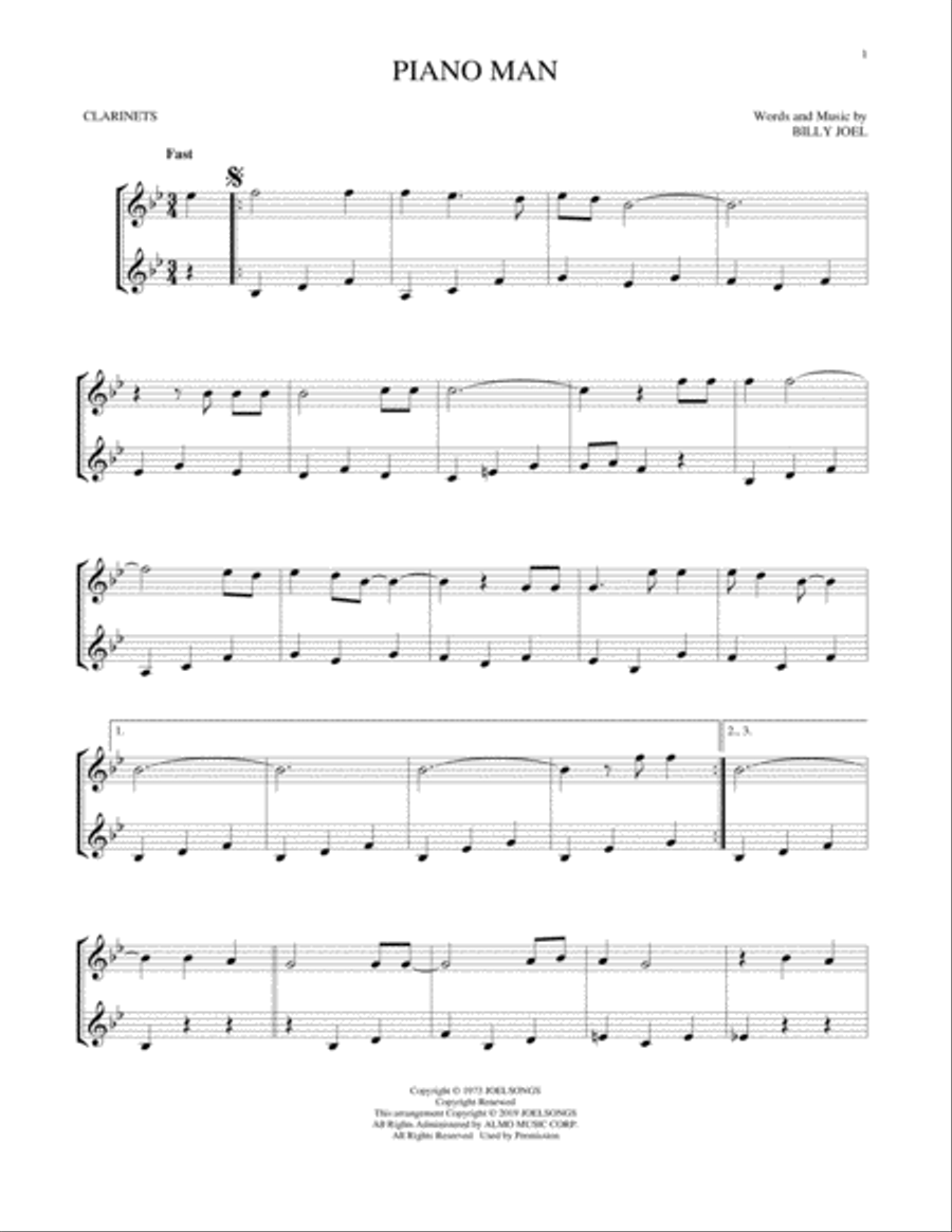 Piano Man Clarinet Duet scores gallery preview page 1