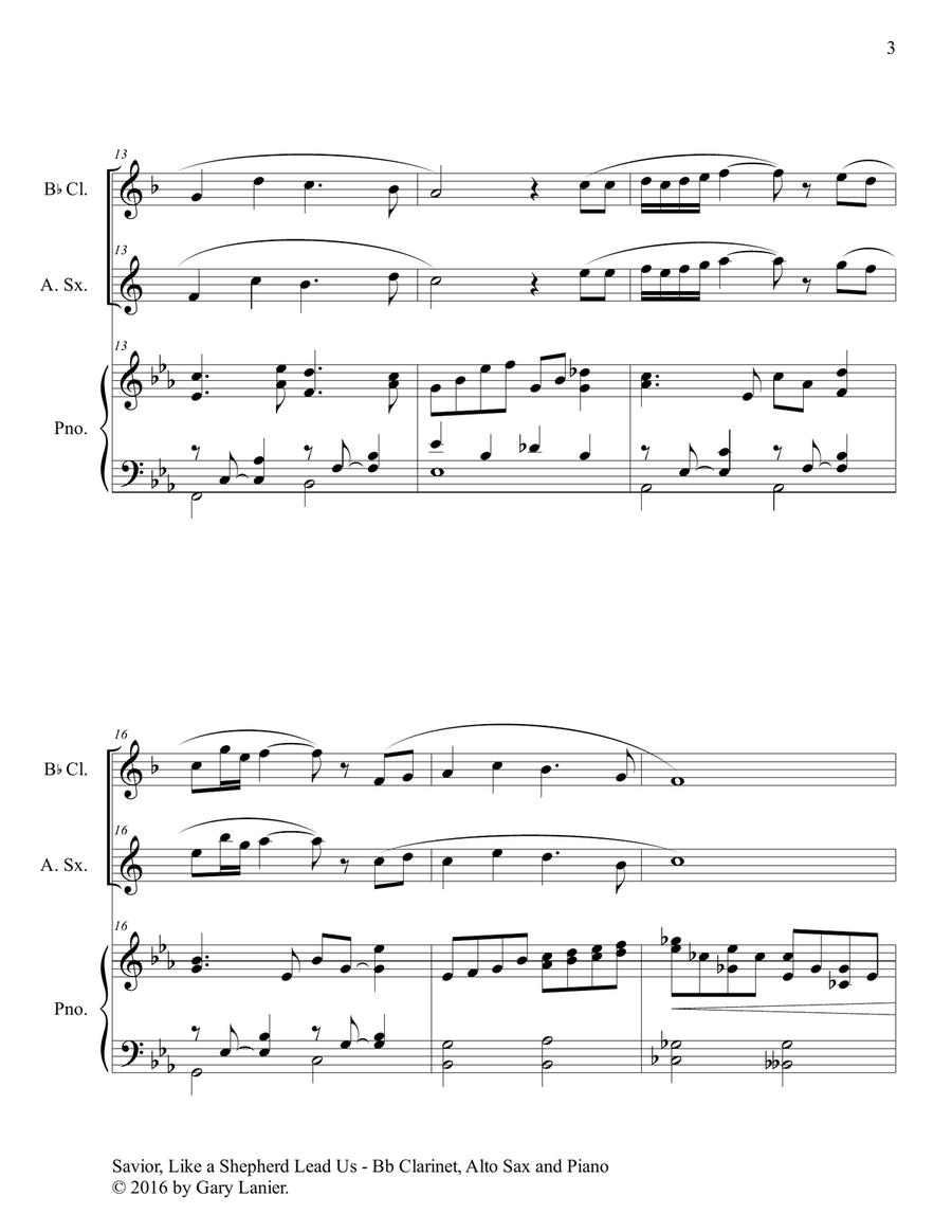 SAVIOR, LIKE A SHEPHERD LEAD US (Trio – Bb Clarinet, Alto Sax & Piano with Parts) Woodwind Duet scores gallery preview page 4