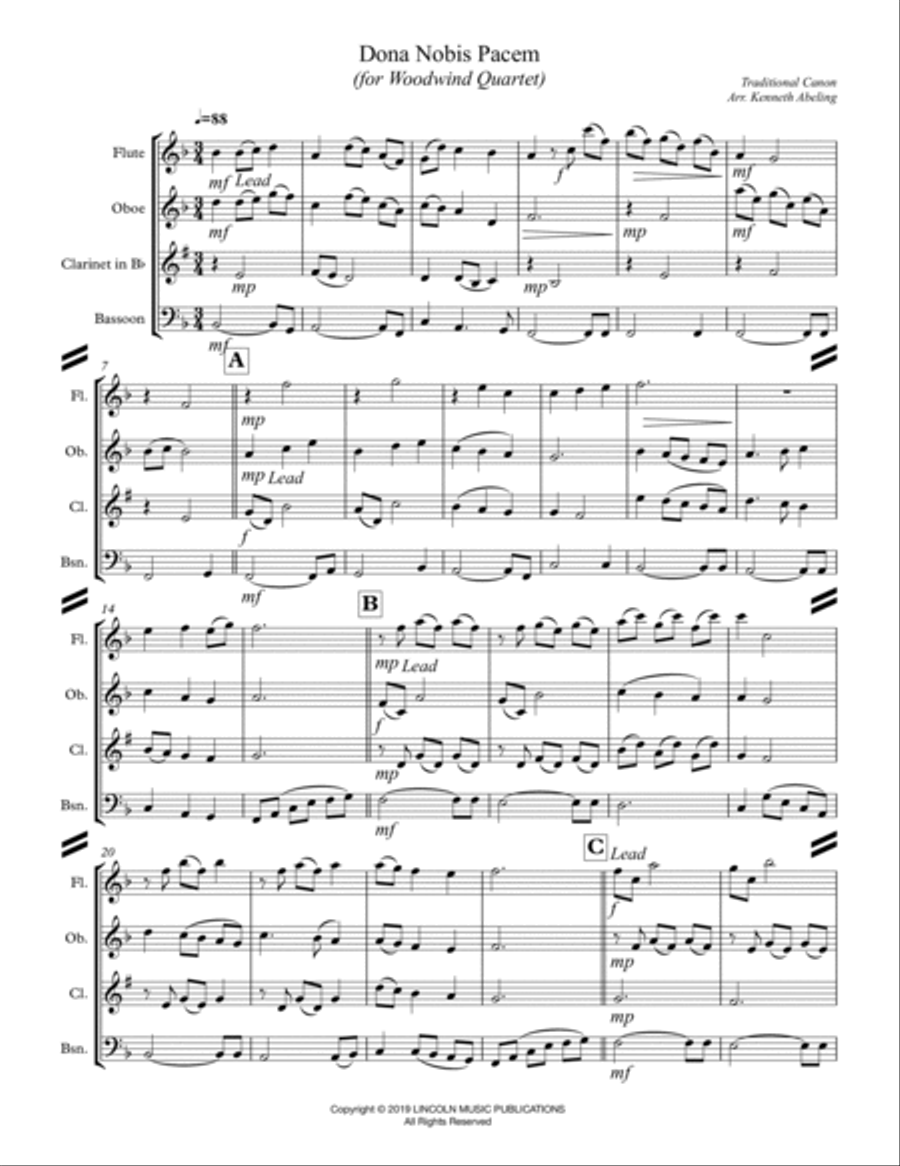 Dona Nobis Pacem (for Woodwind Quartet) Woodwind Quartet scores gallery preview page 2