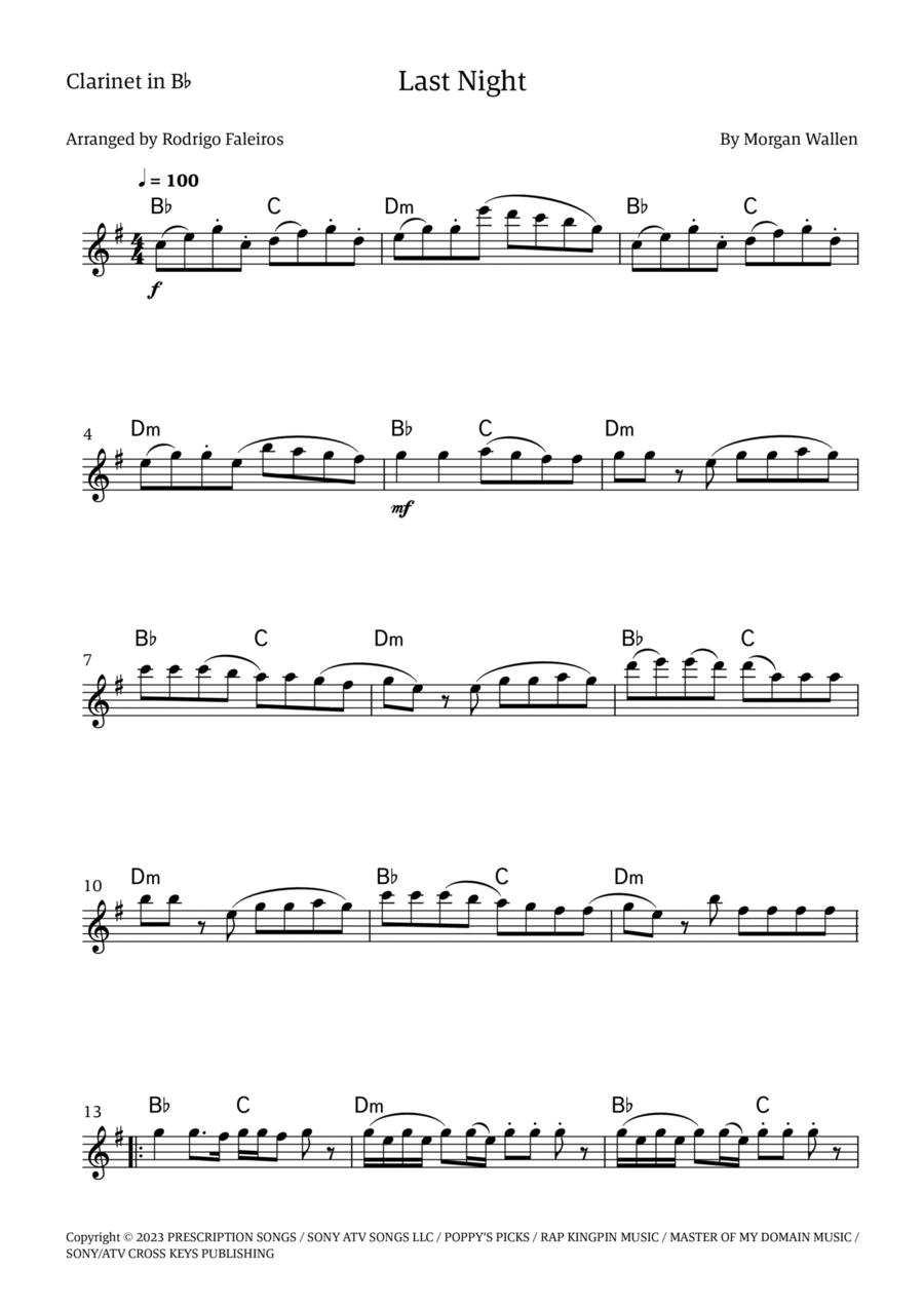 Last Night B-Flat Clarinet scores gallery preview page 1