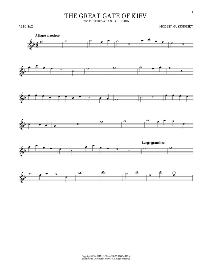 Great Gate Of Kiev Alto Saxophone scores gallery preview page 1
