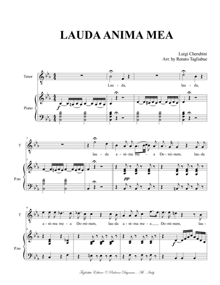 LAUDA ANIMA MEA DOMINUM - Cherubini - Arr. for Tenor and Piano image number null