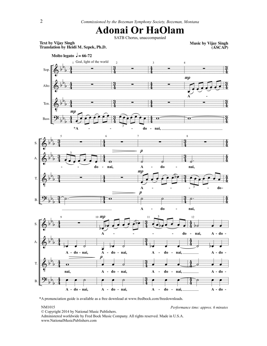 Adoni Or HaOlam 4-Part scores gallery preview page 1