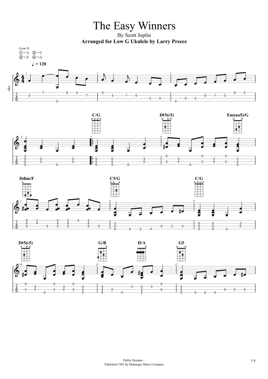 The Easy Winners - Scott Joplin - Arranged for Low G Ukulele