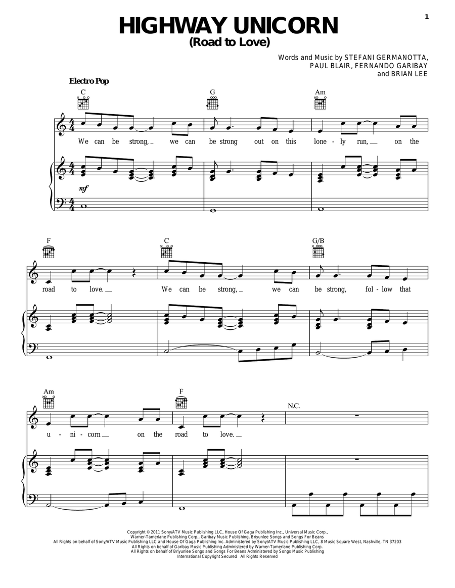 Highway Unicorn (Road To Love) Piano, Vocal, Guitar scores gallery preview page 1