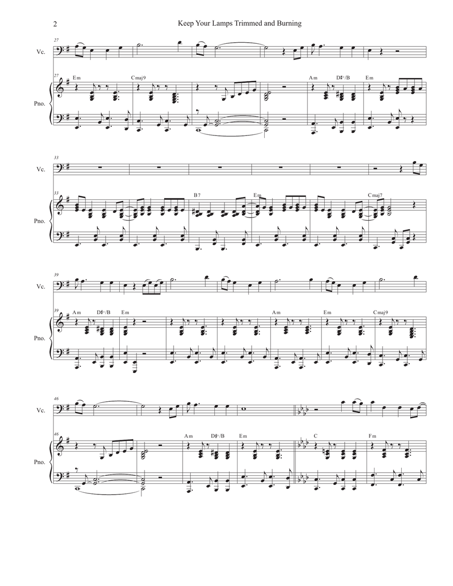 Keep Your Lamps Trimmed And Burning (Cello solo and Piano) Piano scores gallery preview page 2