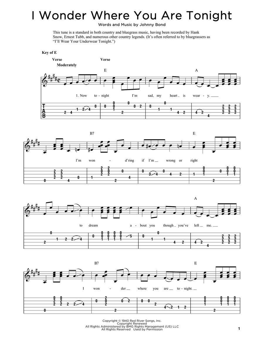 I Wonder Where You Are Tonight (arr. Fred Sokolow) Acoustic Guitar scores gallery preview page 1