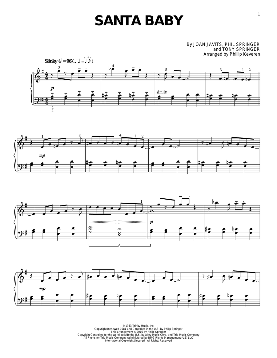 Santa Baby (arr. Phillip Keveren) Piano Solo scores gallery preview page 1