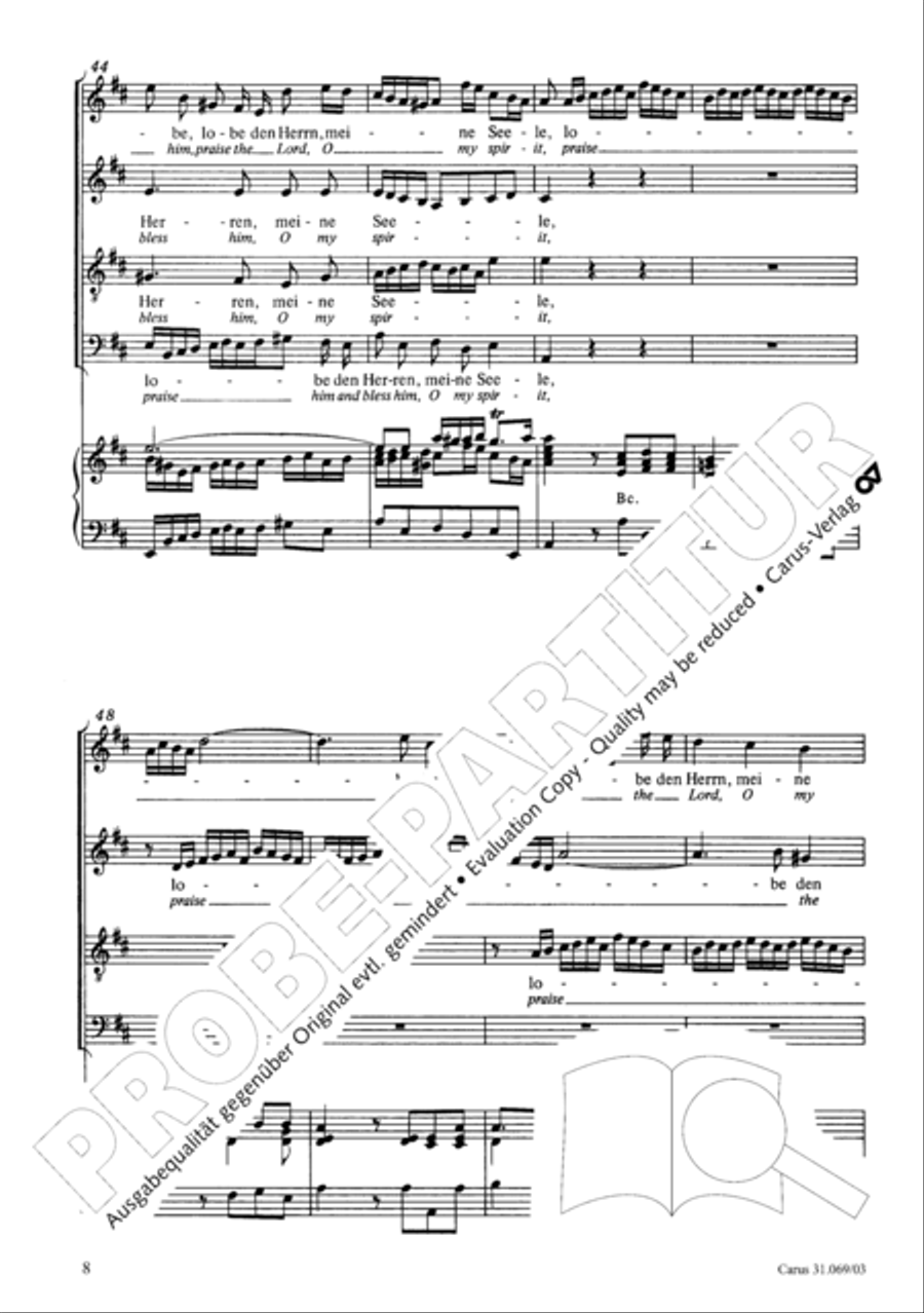 Praise the Lord, O my spirit (Lobe den Herrn, o meine Seele) 4-Part scores gallery preview page 8