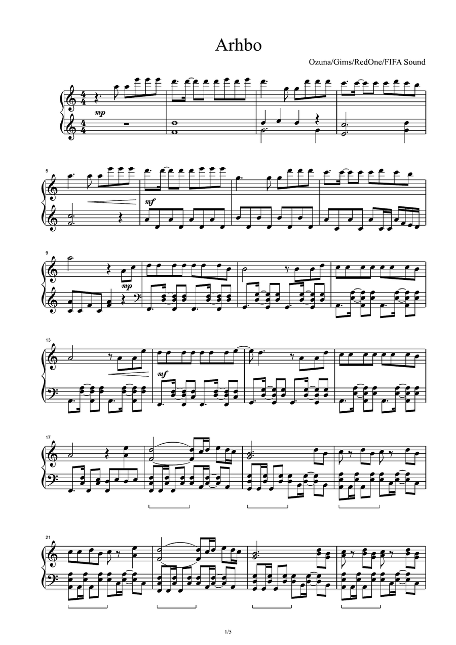 Arhbo Piano Solo scores gallery preview page 1