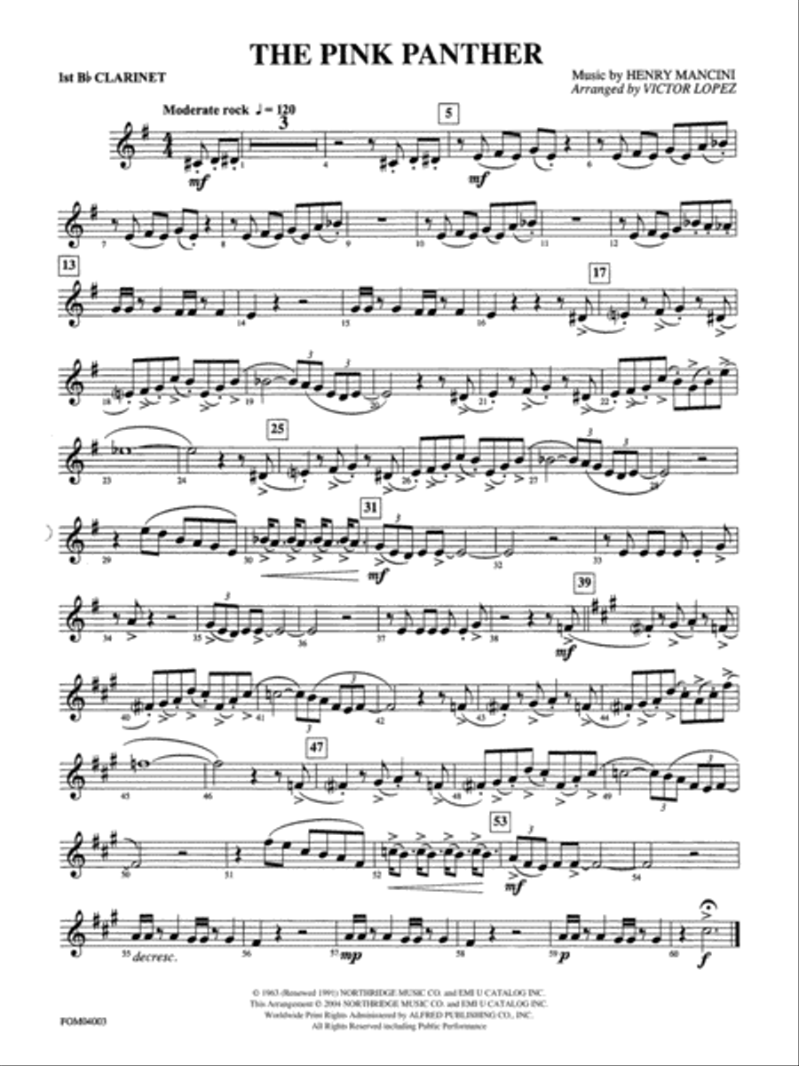 The Pink Panther: 1st B-flat Clarinet Full Orchestra scores gallery preview page 1