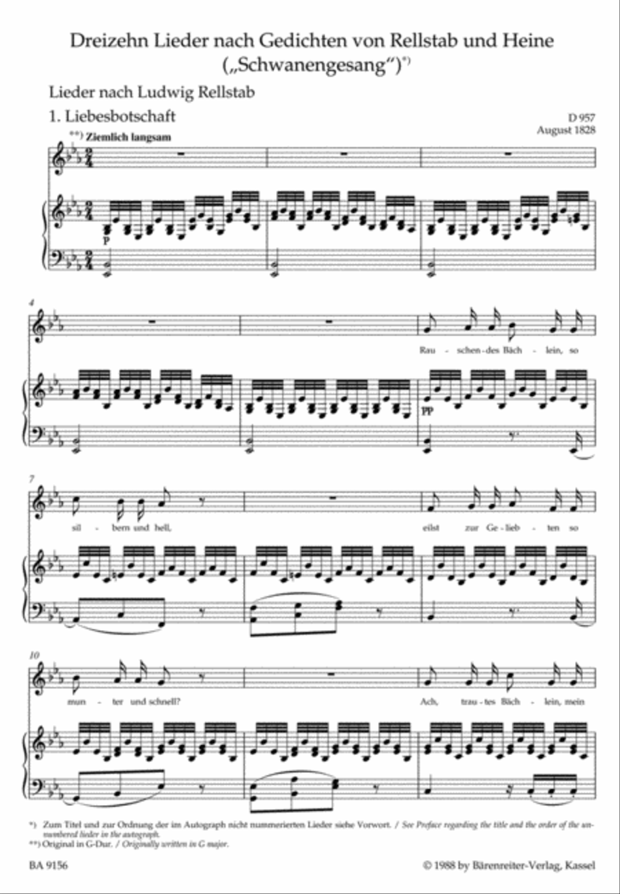 Schwanengesang. Thirteen lieder on poems by Rellstab and Heine D 957 / 