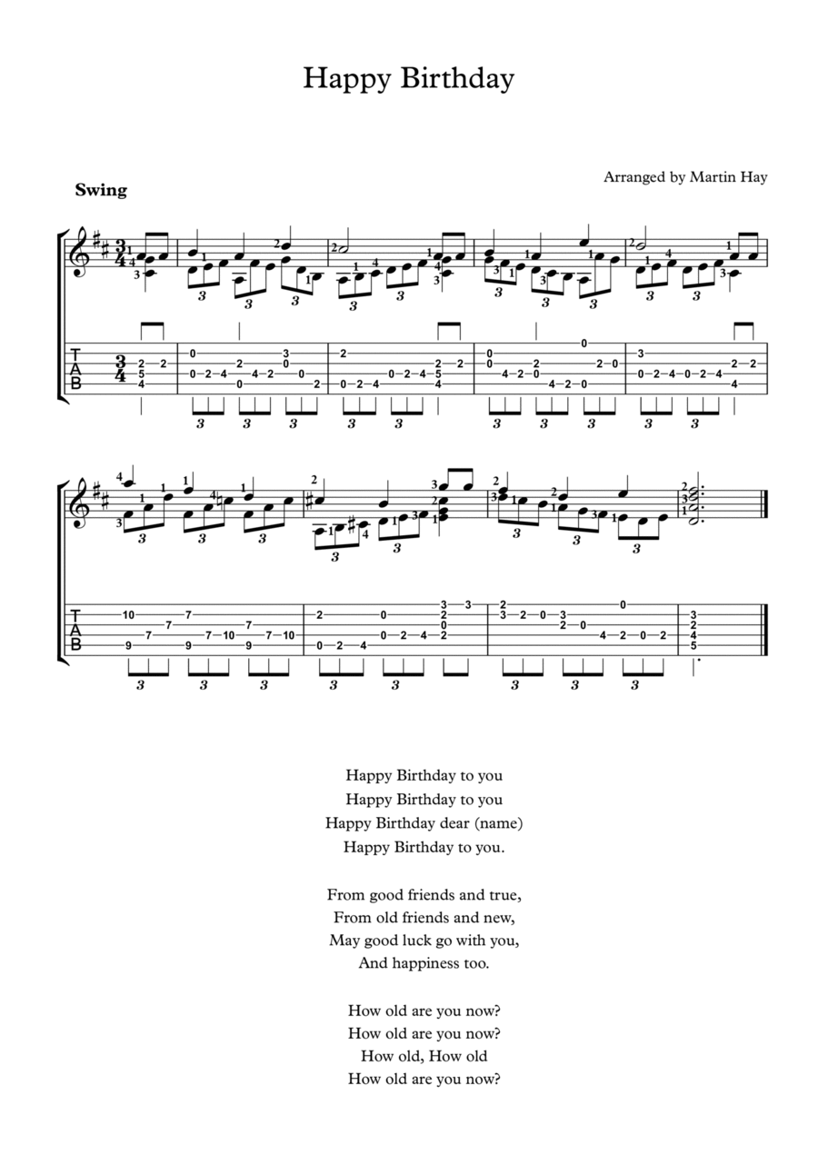 Happy Birthday For Guitar TAB Guitar Tablature scores gallery preview page 1