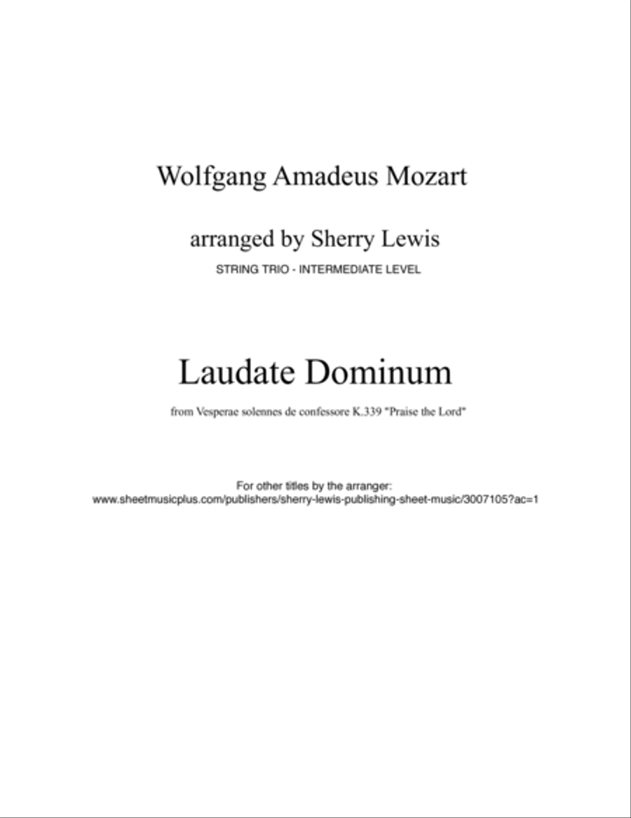 Laudate Dominum STRING TRIO (for string trio) for 2 violins and cello or violin, viola and cello image number null