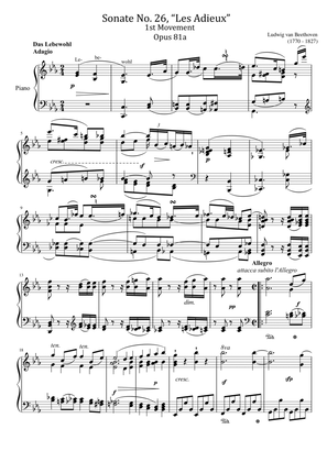 Beethoven - Piano Sonata No.26, Op.81a,"Les Adieux"1st Mov - Original For Piano Solo